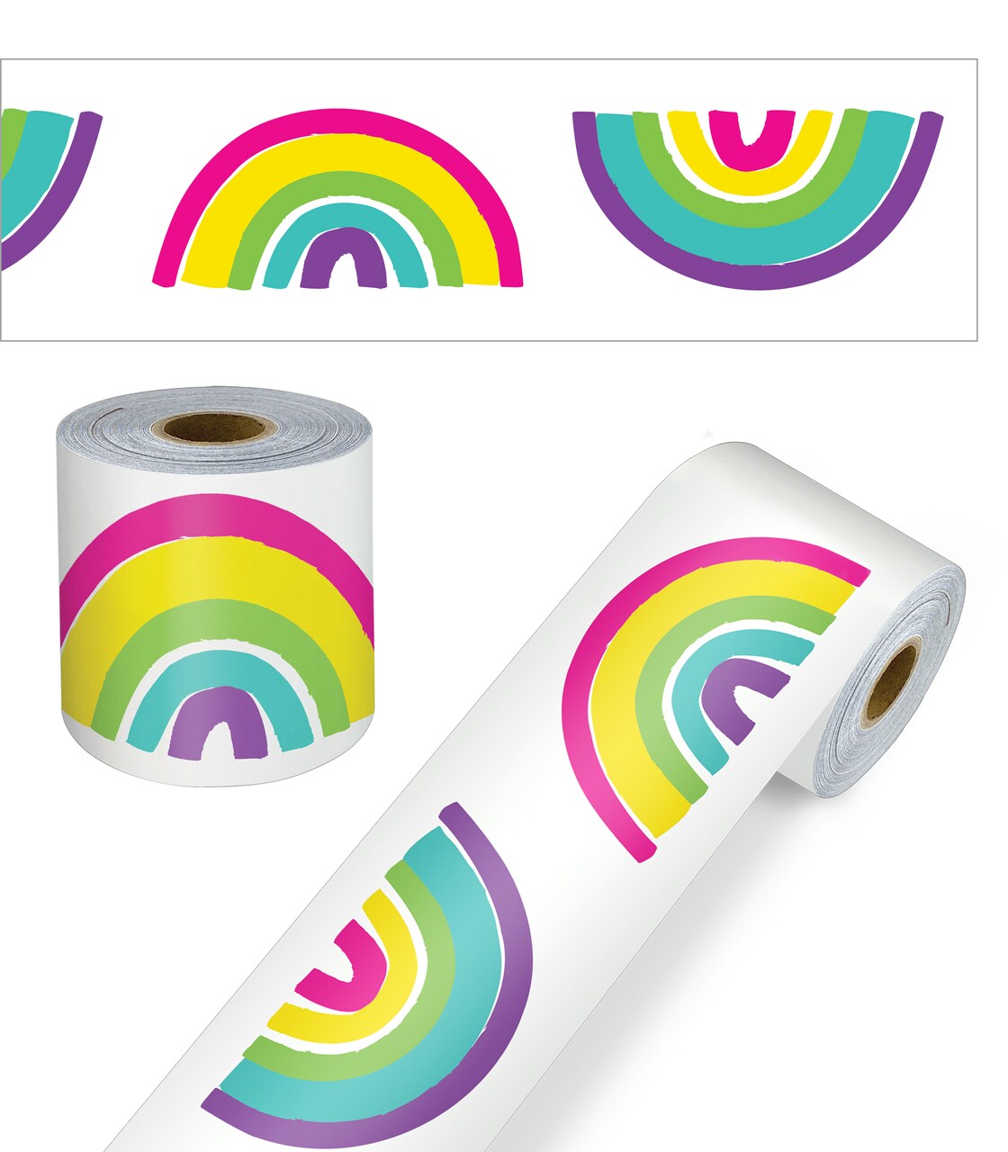 Carson Dellosa Kind Vibes 65Ft of Rainbow Bulletin Board Borders, 1 Roll of Boho Trim for Rolling Whiteboard, Cork and Posterboard, Party, Spring Decorations, and Classroom Decor